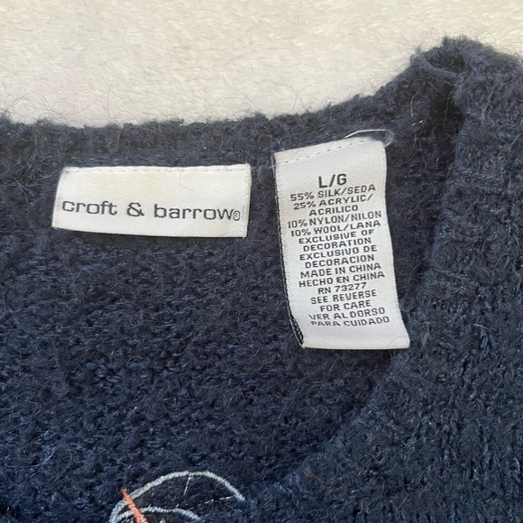 Croft & Barrow Vintage Christmas Cardigan Sweater Snowman Navy L - Picture 7 of 10